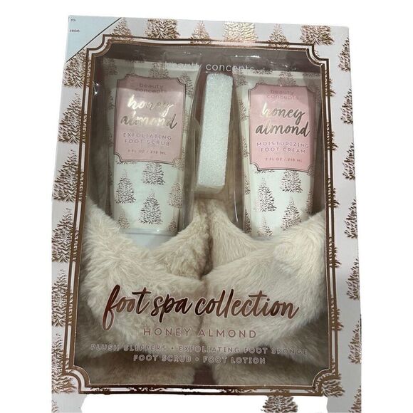 Honey Almond Foot Spa Collection Gift Set Foot Lotion & Scrub, Slippers, and Spo - Picture 1 of 2